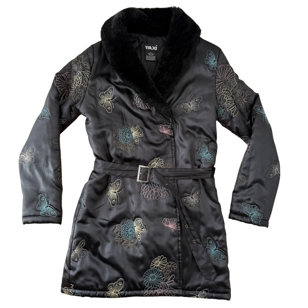 Y2K Vintage‎ Womens Jacket M Fur Collar Embroidered